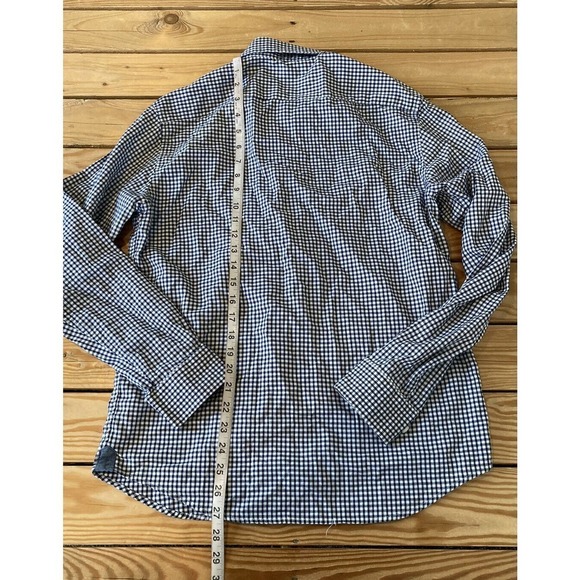 Banana Republic Oxford Checked Untucked Button Up Shirt Size Medium Men’s Navy - Picture 5 of 7